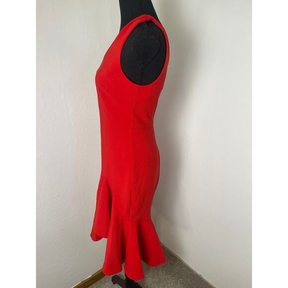 NWT Likely Women's Glam Chic Preppy Ruffle Hem One Shoulder Midi Dress Red 2 - Picture 3 of 11